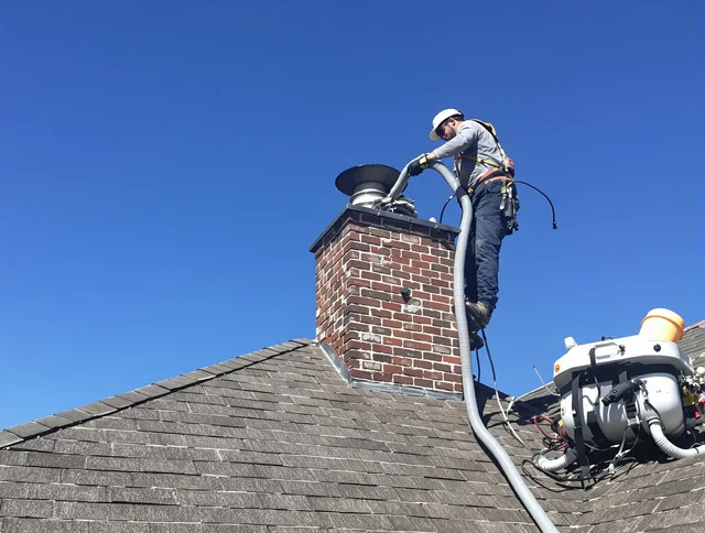 Dedicated Holliston Chimney Sweep team member cleaning a chimney in Holliston, MA
