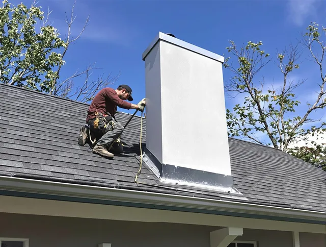 Holliston Chimney Sweep team member finishing chimney construction in Holliston, MA