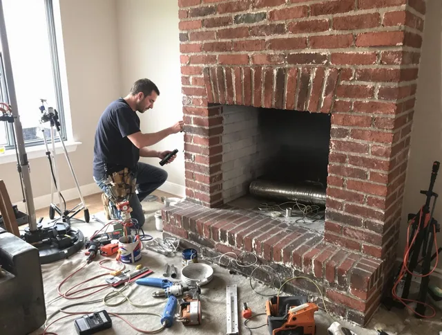 Holliston Chimney Sweep specialist finalizing chimney liner service in Holliston, MA