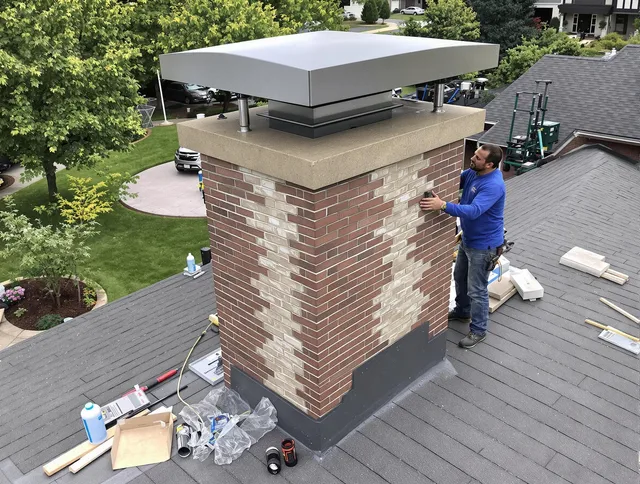 Holliston Chimney Sweep team working on a custom chimney remodel in Holliston, MA